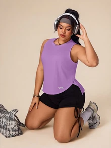 SHEIN Rhythm Era Plus Size Casual Versatile Purple Sleeveless Slim Fit Flattering Sports Tank Top Gym Sports Summer - Purple - View 6
