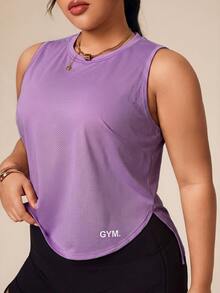 SHEIN Rhythm Era Plus Size Casual Versatile Purple Sleeveless Slim Fit Flattering Sports Tank Top Gym Sports Summer - Purple - View 4