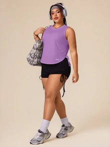 SHEIN Rhythm Era Plus Size Casual Versatile Purple Sleeveless Slim Fit Flattering Sports Tank Top Gym Sports Summer - Purple - View 5