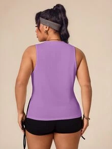 SHEIN Rhythm Era Plus Size Casual Versatile Purple Sleeveless Slim Fit Flattering Sports Tank Top Gym Sports Summer - Purple - View 2