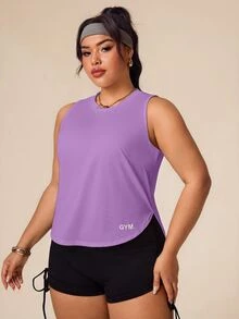 SHEIN Rhythm Era Plus Size Casual Versatile Purple Sleeveless Slim Fit Flattering Sports Tank Top Gym Sports Summer - Purple - View 3