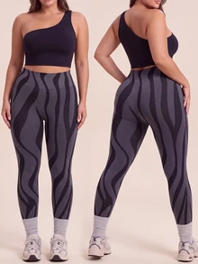 SHEIN Rhythm Era Women's Plus Size Colorblock High Waist Sports Leggings - Black - View 5
