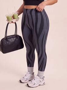 SHEIN Rhythm Era Women's Plus Size Colorblock High Waist Sports Leggings - Black - View 6