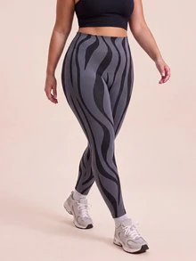 SHEIN Rhythm Era Women's Plus Size Colorblock High Waist Sports Leggings - Black - View 3