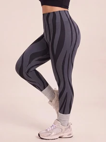 SHEIN Rhythm Era Women's Plus Size Colorblock High Waist Sports Leggings - Black - View 4