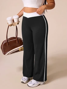 SHEIN Rhythm Era Women's Plus Size Colorblock High Waist Daily Fitness Sports Leggings Gym Black And White Summer - Black and White - View 8