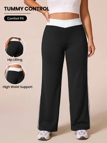 SHEIN Rhythm Era Women's Plus Size Colorblock High Waist Daily Fitness Sports Leggings Gym Black And White Summer - Black and White - View 1