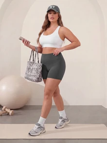 SHEIN Unity 2PCS Women Plus Size Sports Shorts - Multicolor - View 7