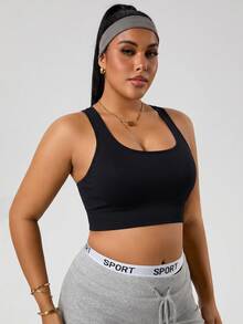 SHEIN Unity Plus Size Women's Seamless Criss-Cross Strap Sexy Alternative Sports Bra Gym Black Summer - Black - View 3