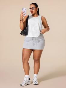 SHEIN Rhythm Era Women's Plus Size Geometric Print Casual Fitness Sports Tank Top Gym White Summer - White - View 6