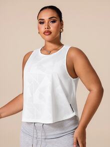 SHEIN Rhythm Era Women's Plus Size Geometric Print Casual Fitness Sports Tank Top Gym White Summer - White - View 4