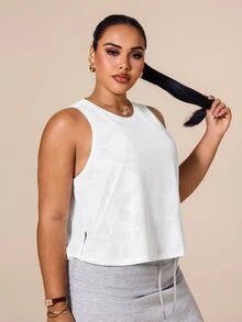 SHEIN Rhythm Era Women's Plus Size Geometric Print Casual Fitness Sports Tank Top Gym White Summer - White - View 5