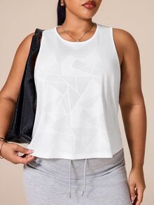 SHEIN Rhythm Era Women's Plus Size Geometric Print Casual Fitness Sports Tank Top Gym White Summer - White - View 7