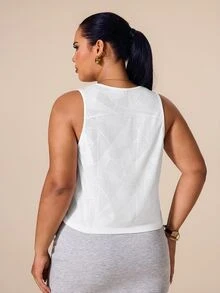 SHEIN Rhythm Era Women's Plus Size Geometric Print Casual Fitness Sports Tank Top Gym White Summer - White - View 2