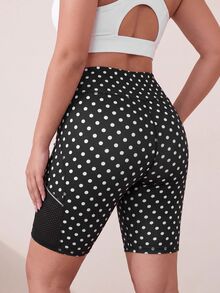 SHEIN Unity Plus Size Sports Shorts Fashion Alternative Cow Girl Kawaii Renaissance Polka Dot Print Patchwork Mesh Side Reflective Strip Base Shorts - Black - View 2