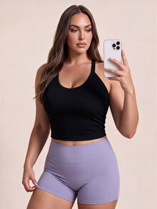 Velisys Velisys Women's Plus Size Solid Color Fitted Versatile Daily Wear Halter Neck Sports T-Shirt 3-Pack - Multicolor - View 4