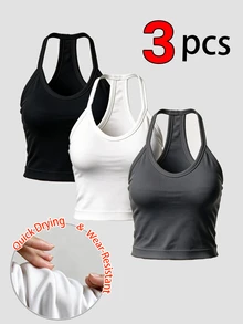 Velisys Velisys Women's Plus Size Solid Color Fitted Versatile Daily Wear Halter Neck Sports T-Shirt 3-Pack - Multicolor - View 7