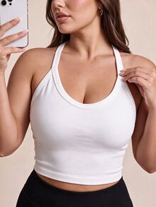Velisys Velisys Women's Plus Size Solid Color Fitted Versatile Daily Wear Halter Neck Sports T-Shirt 3-Pack - Multicolor - View 5