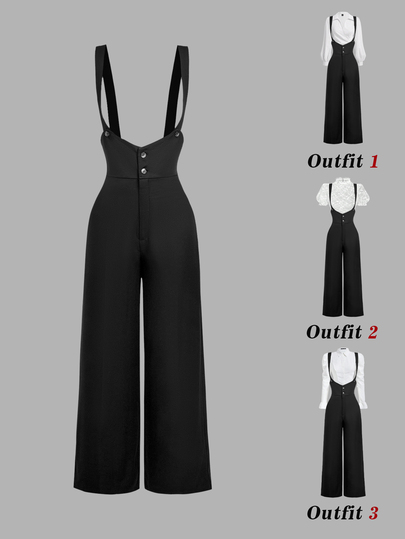 SHEIN MOD Black Classic Suspenders Trousers