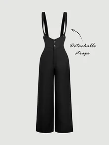 SHEIN MOD Black Classic Suspenders Trousers - Black - View 4
