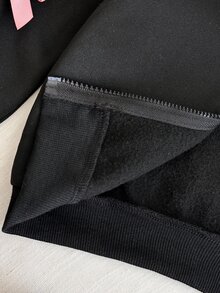 SHEIN 女嬰針織純色連帽對比色拼接3D蝴蝶結休閒秋季上衣 - 黑色 - 查看 7