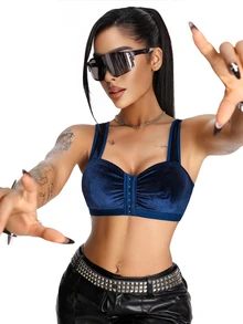 AltBold 1pc Velvet Elegant Front Closure Lingerie - Blue - View 3