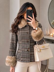 Yalmera Fall Clothes FOR WomenLady's Elegant Collar Fashion Winter Woolen Fabric - Brown - View 7