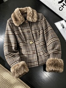 Yalmera Fall Clothes FOR WomenLady's Elegant Collar Fashion Winter Woolen Fabric - Brown - View 8