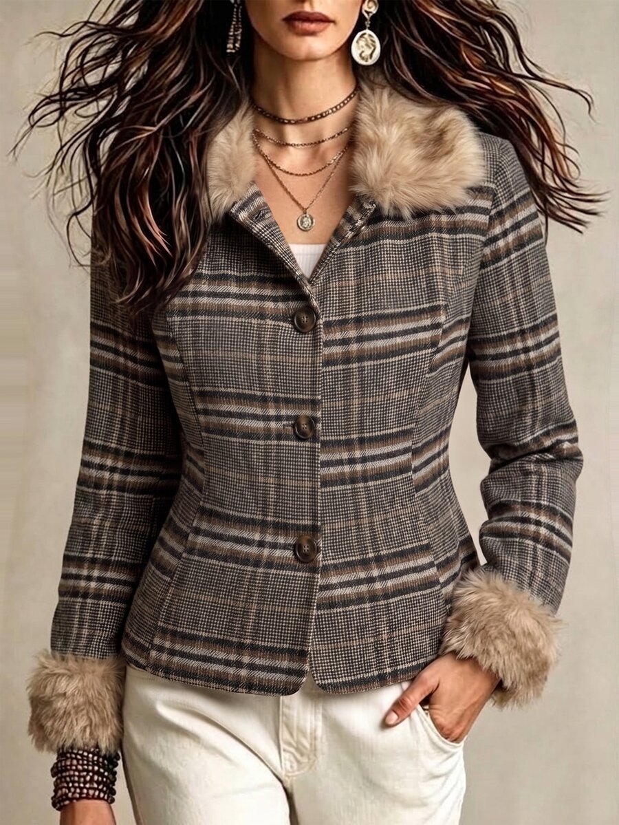 Yalmera Fall Clothes FOR WomenLady's Elegant Collar Fashion Winter Woolen Fabric - Brown - View 1
