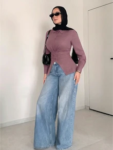 Solavon 女款秋季休閒保守優雅純色收腰襯衫 辦公室穿搭 藕紫色 - 粉色 - 查看 3