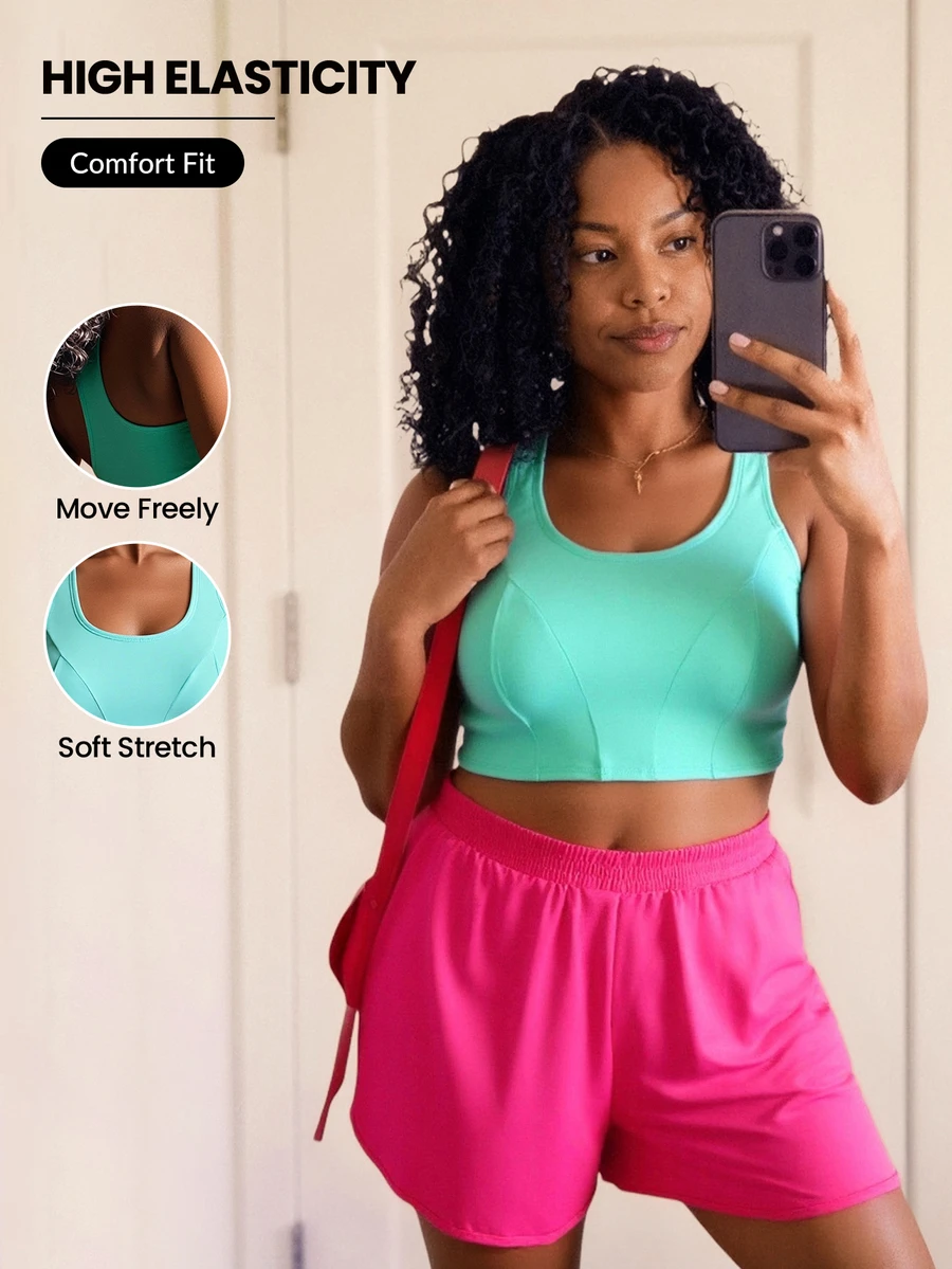 SHEIN Unity Plus Size Women's Solid Color Patchwork Backless Sports Bra Top Pilates Gym Mint Green Summer - Mint Green - View 1