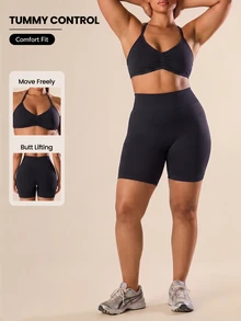 Easithlete Easithlete Women's Plus Size Solid Color Pleated Halter Top And Shorts Casual Daily Sports Set Gym Pilates Black Summer - Black - View 1
