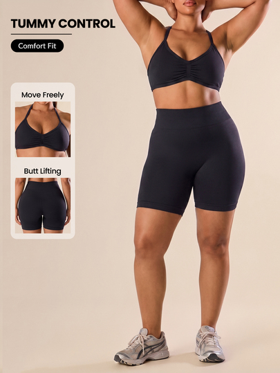 Easithlete Easithlete Women's Plus Size Solid Color Pleated Halter Top And Shorts Casual Daily Sports Set Gym Pilates Black Summer