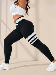 SHEIN Rhythm Era Women's Plus Size Colorblock Casual Daily Wear Sports Tight Leggings - Multicolor - View 4