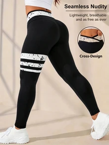 SHEIN Rhythm Era Women's Plus Size Colorblock Casual Daily Wear Sports Tight Leggings - Multicolor - View 2