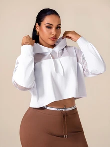 Rhythm Era سويت شيرت نسائي مقاس كبير برباط وغطاء رأس كاجوال للسفر اليومي والرياضة بأكمام طويلة للخريف - أبيض - مشاهدة 5