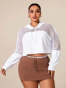 Rhythm Era سويت شيرت نسائي مقاس كبير برباط وغطاء رأس كاجوال للسفر اليومي والرياضة بأكمام طويلة للخريف - أبيض - مشاهدة 3