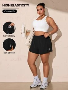 Rhythm Era Plus Size Women's High Waist Slimming Anti-Chafe Sports Shorts With Pockets - Black - View 1