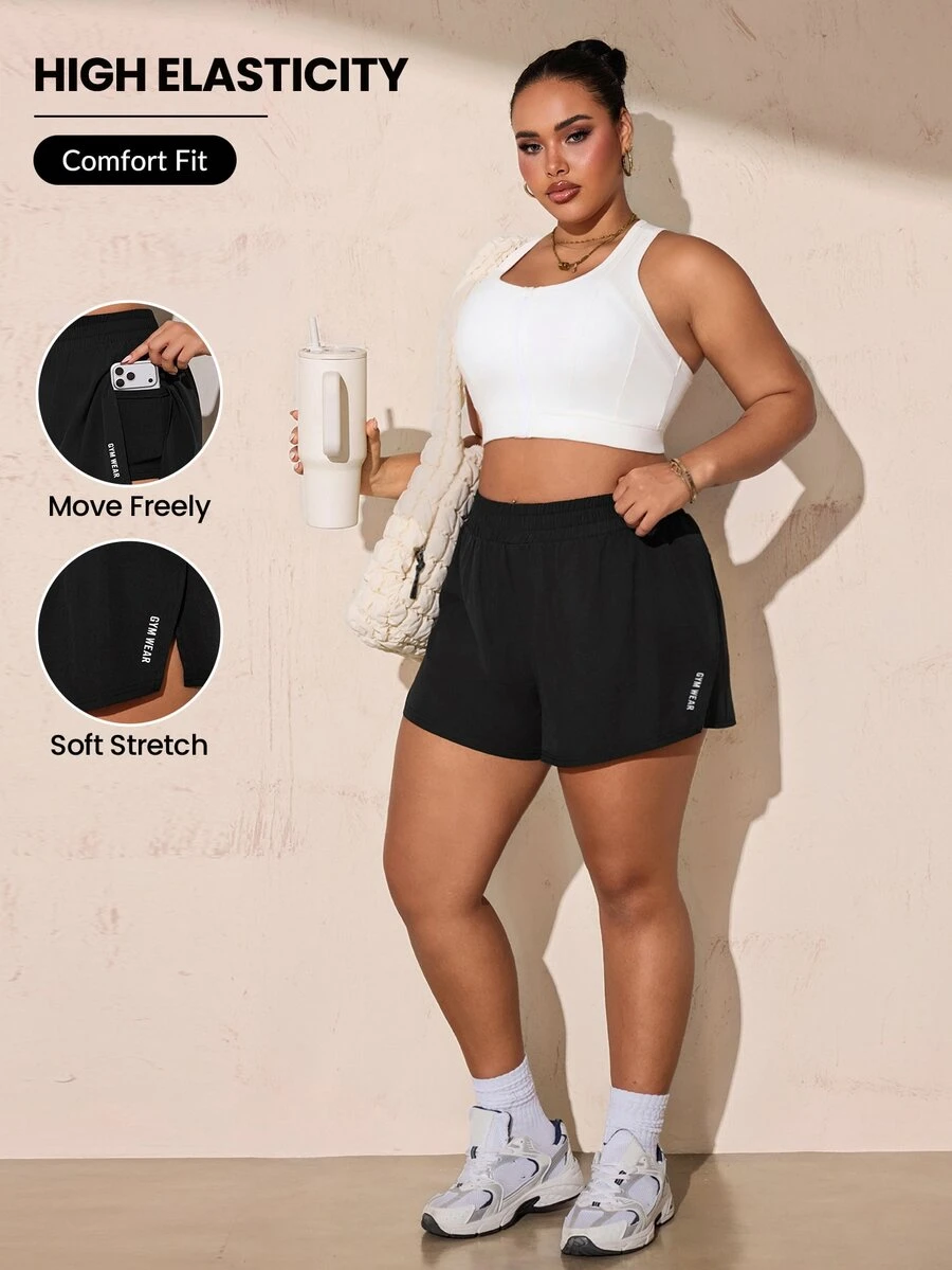 Rhythm Era Plus Size Women's High Waist Slimming Anti-Chafe Sports Shorts With Pockets - Black - View 1
