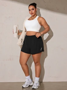 Rhythm Era Plus Size Women's High Waist Slimming Anti-Chafe Sports Shorts With Pockets - Black - View 4