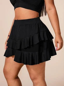 SHEIN Rhythm Era Rok Celana Pendek Olahraga Kasual Serbaguna untuk Pakaian Sehari-hari, Warna Polos Ukuran Plus untuk Wanita - Hitam - View 4