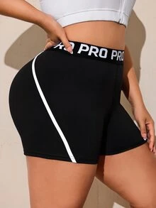 Rhythm Era Women's Plus Size Letter Waistband Daily Fitness Sports Shorts Gym Black Summer - Multicolor - View 3
