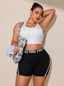 Rhythm Era Women's Plus Size Letter Waistband Daily Fitness Sports Shorts Gym Black Summer - Multicolor - View 6