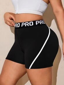 Rhythm Era Women's Plus Size Letter Waistband Daily Fitness Sports Shorts Gym Black Summer - Multicolor - View 4