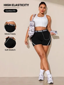 Rhythm Era Women's Plus Size Letter Waistband Daily Fitness Sports Shorts Gym Black Summer - Multicolor - View 1
