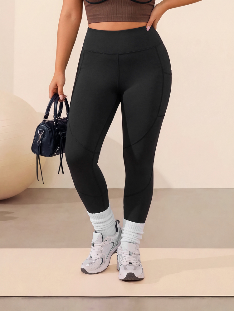 SHEIN Unity 2PCS Women Plus Size Sports Leggings Pants Pilates Gym Brown Summer - Multicolor - View 5
