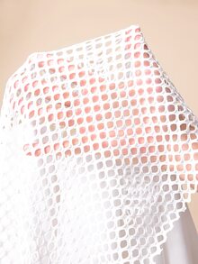 SHEIN Rhythm Era 女款大尺碼純色連帽短版運動衫 健身 黑白配色 秋季 熱帶牛仔女孩風 - 白色 - 查看 7