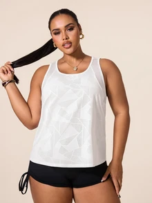SHEIN Unity Women's Plus Size Geometric Print Casual Fitness Sports Tank Top - White - View 3