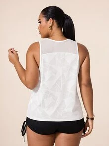 SHEIN Unity Women's Plus Size Geometric Print Casual Fitness Sports Tank Top - White - View 2