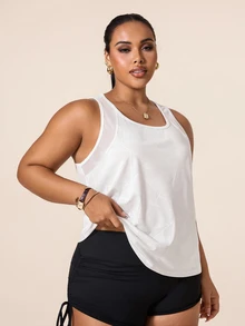SHEIN Unity Women's Plus Size Geometric Print Casual Fitness Sports Tank Top - White - View 4
